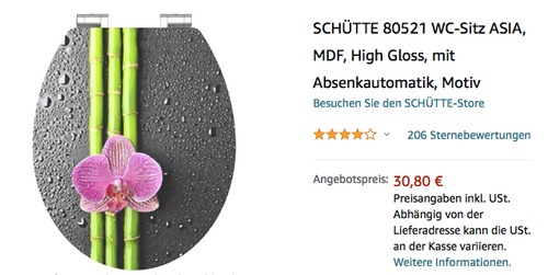 SCHÜTTE 80521 WC-Sitz "High Gloss Asia", Absenkautomatik - jetzt 24% billiger SCHÜTTE 80521 WC-Sitz "High Gloss Asia", Absenkautomatik - jetzt 24% billiger