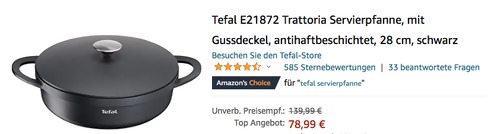 Tefal E21872 Trattoria 28 cm Servierpfanne (Aluguss, antihaftbeschichtet) Tefal E21872 Trattoria 28 cm Servierpfanne (Aluguss, antihaftbeschichtet)