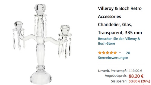 Villeroy & Boch Retro Accessories Chandelier Kerzenständer (3 Armig, Glas, Transparent) - jetzt 14% billiger Villeroy & Boch Retro Accessories Chandelier Kerzenständer (3 Armig, Glas, Transparent) - jetzt 14% billiger