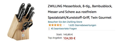 ZWILLING Twin Gourmet Messerblock, 8-teilig (Bambusblock, 31673-200-0) ZWILLING Twin Gourmet Messerblock, 8-teilig (Bambusblock, 31673-200-0)