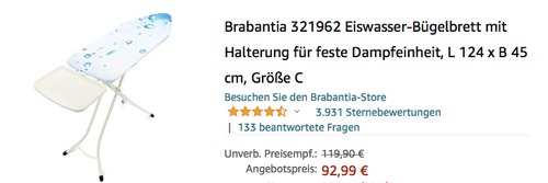 Brabantia 321962 Ice Water Bügelbrett mit Dampfstationsablage "Solide", 124 x 45 cm Brabantia 321962 Ice Water Bügelbrett mit Dampfstationsablage "Solide", 124 x 45 cm