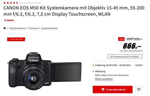 CANON EOS M50 Kit Systemkamera mit 15-45 mm und 55-200 mm Objektiven CANON EOS M50 Kit Systemkamera mit 15-45 mm und 55-200 mm Objektiven