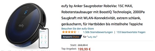 eufy by Anker Saugroboter RoboVac 15C MAX (2000Pa Saugkraft, WLAN-Konnektivität) eufy by Anker Saugroboter RoboVac 15C MAX (2000Pa Saugkraft, WLAN-Konnektivität)