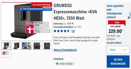 GRUNDIG Espressomaschine "KVA 4830" mit Vorbrüh-System, 1350 Watt GRUNDIG Espressomaschine "KVA 4830" mit Vorbrüh-System, 1350 Watt