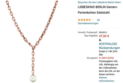 Liebeskind Berlin LJ-0264-N-46 Damen Halskette mit Perle, Edelstahl IP Roségold Liebeskind Berlin LJ-0264-N-46 Damen Halskette mit Perle, Edelstahl IP Roségold