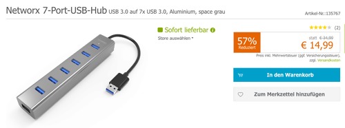 Networx Y-3090G USB 3.0 7-Port-USB-Hub, space grau (Aluminium, Inklusive Netzteil) Networx Y-3090G USB 3.0 7-Port-USB-Hub, space grau (Aluminium, Inklusive Netzteil)