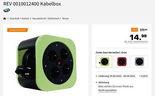 REV 0010012400 10m 4 Steckdosen Kabelbox, grün oder rot REV 0010012400 10m 4 Steckdosen Kabelbox, grün oder rot