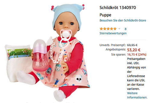 Schildkröt 1340970 Trink- und Nässbaby Puppe "Lina", 40 cm Schildkröt 1340970 Trink- und Nässbaby Puppe "Lina", 40 cm