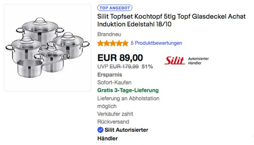 Silit Topfset "Achat", 5-teilig (Edelstahl 18/10, Induktion) Silit Topfset "Achat", 5-teilig (Edelstahl 18/10, Induktion)