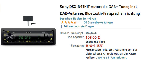 Sony DSX-B41KIT DAB+ Autoradio inkl. DAB-Antenne, Bluetooth-Freisprecheinrichtung Sony DSX-B41KIT DAB+ Autoradio inkl. DAB-Antenne, Bluetooth-Freisprecheinrichtung