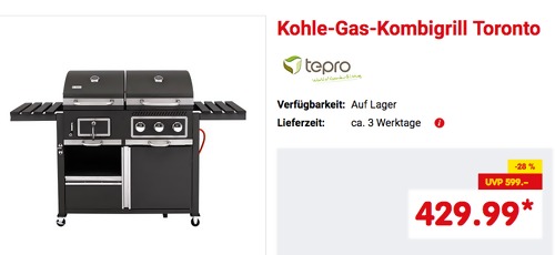 Tepro Kohle-Gas-Kombigrill Toronto, max. 8,7 kW Gesamtleistung Tepro Kohle-Gas-Kombigrill Toronto, max. 8,7 kW Gesamtleistung
