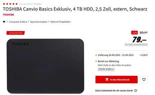 TOSHIBA Canvio Basics Exklusiv 4 TB 2,5 Zoll externe HDD-Festplatte, schwarz (USB 3.0-Anschluss (SuperSpeed)) TOSHIBA Canvio Basics Exklusiv 4 TB 2,5 Zoll externe HDD-Festplatte, schwarz (USB 3.0-Anschluss (SuperSpeed))
