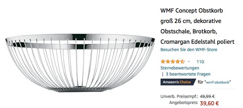 WMF Concept Obstkorb 26 cm, Cromargan Edelstahl poliert WMF Concept Obstkorb 26 cm, Cromargan Edelstahl poliert