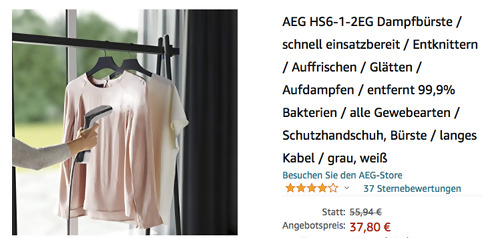 AEG HS6-1-2EG Dampfbürste für frische und knitterfreie Kleidung AEG HS6-1-2EG Dampfbürste für frische und knitterfreie Kleidung