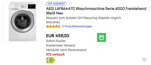 AEG L6FB64470 7,0 kg Waschmaschine (1400 U/min, EEK: C) AEG L6FB64470 7,0 kg Waschmaschine (1400 U/min, EEK: C)