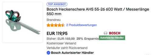Bosch Heckenschere AHS 55-26, 600 Watt / Messerlänge 550 mm Bosch Heckenschere AHS 55-26, 600 Watt / Messerlänge 550 mm