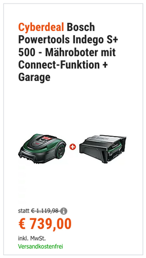 Bosch Powertools Indego S+ 500 Mähroboter inkl. Garage Bosch Powertools Indego S+ 500 Mähroboter inkl. Garage