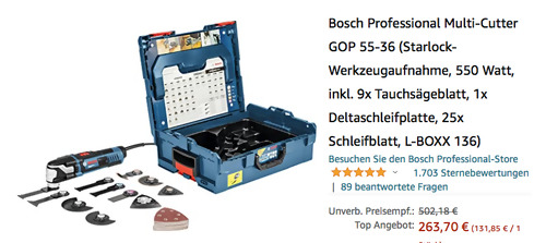 Bosch Professional 0601231101 Multi-Cutter GOP 55-36 L-Boxx & Zubehör-Set (550 Watt, Starlock-Max ) Bosch Professional 0601231101 Multi-Cutter GOP 55-36 L-Boxx & Zubehör-Set (550 Watt, Starlock-Max )