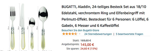 BUGATTI 24-teiliges Besteck Set "Aladdin" in Farbe Elfenbein BUGATTI 24-teiliges Besteck Set "Aladdin" in Farbe Elfenbein