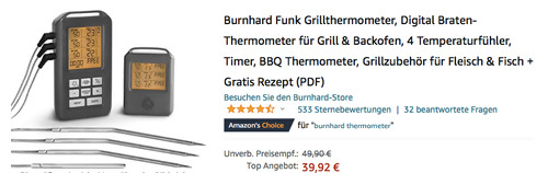 Burnhard 943174 Funk Grillthermometer inkl. 4 Temperaturfühler Burnhard 943174 Funk Grillthermometer inkl. 4 Temperaturfühler