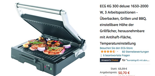 ECG KG 300 deluxe Kontaktgrill, 2000 W (Überbacken, Grillen und BBQ) ECG KG 300 deluxe Kontaktgrill, 2000 W (Überbacken, Grillen und BBQ)