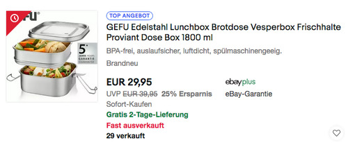 GEFU 12746 Edelstahl Lunchbox, 1000 ml + 800 ml GEFU 12746 Edelstahl Lunchbox, 1000 ml + 800 ml