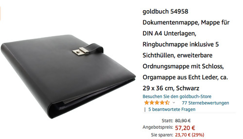 Goldbuch 54958 Dokumentenmappe für DIN A4 Unterlagen, schwarz (Echt Leder ) Goldbuch 54958 Dokumentenmappe für DIN A4 Unterlagen, schwarz (Echt Leder )
