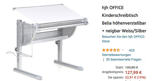 hjh OFFICE Kinderschreibtisch "Belia", Weiss/Silber (56-80 x 80 x 50 cm, höhenverstellbar, neigbar) hjh OFFICE Kinderschreibtisch "Belia", Weiss/Silber (56-80 x 80 x 50 cm, höhenverstellbar, neigbar)