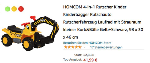 HOMCOM 4-in-1 Kinder Rutscher Kinderbagger, Gelb/Schwarz (98 x 30 x 46 cm) HOMCOM 4-in-1 Kinder Rutscher Kinderbagger, Gelb/Schwarz (98 x 30 x 46 cm)