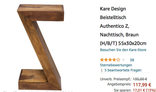 Kare Design Beistelltisch "Authentico Z" (55x30x20cm, Sheesham Massivholz) Kare Design Beistelltisch "Authentico Z" (55x30x20cm, Sheesham Massivholz)