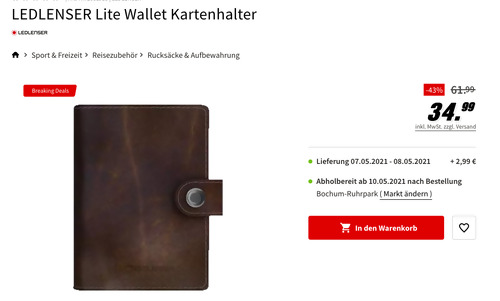 LEDLENSER Lite Wallet Kartenhalter in Vintage Brown (RFID-Blocker, LED-Lampe) LEDLENSER Lite Wallet Kartenhalter in Vintage Brown (RFID-Blocker, LED-Lampe)