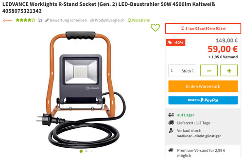 LEDVANCE Worklights R-Stand Socket (Gen. 2) 50 Watt LED-Baustrahler , 2 in 1 LEDVANCE Worklights R-Stand Socket (Gen. 2) 50 Watt LED-Baustrahler , 2 in 1