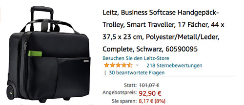 Leitz 60590095 Business Softcase Handgepäck-Trolley, schwarz (44 x 37,5 x 23 cm) Leitz 60590095 Business Softcase Handgepäck-Trolley, schwarz (44 x 37,5 x 23 cm)