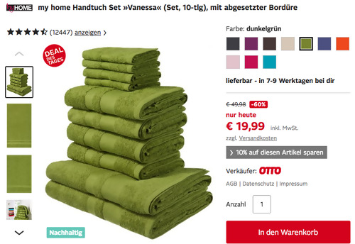 My Home Handtuch Set "Vanessa" 10-tlg., versch. Farben - jetzt 19% billiger
