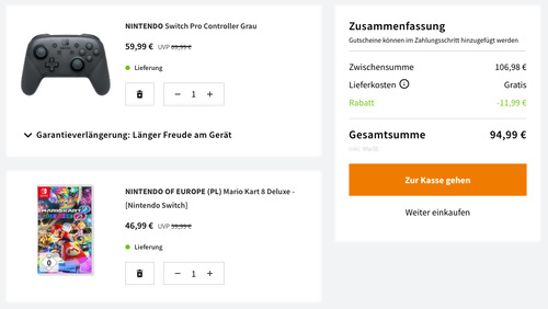 NINTENDO Switch Pro Controller Grau inklusive Mario Kart 8 Deluxe - [Nintendo Switch] - jetzt 11% billiger