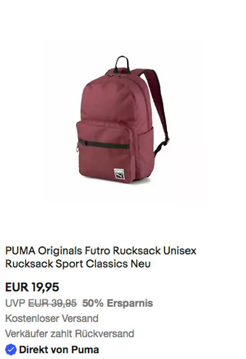 PUMA Originals Futro Rucksack, versch. Farben PUMA Originals Futro Rucksack, versch. Farben