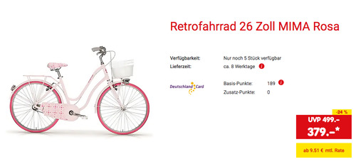 Retrofahrrad 26 Zoll MIMA Rosa Retrofahrrad 26 Zoll MIMA Rosa