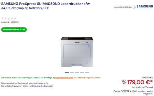 SAMSUNG ProXpress SL-M4030ND s/w Laserdrucker (A4, Duplex, Netzwerk, USB ) SAMSUNG ProXpress SL-M4030ND s/w Laserdrucker (A4, Duplex, Netzwerk, USB )