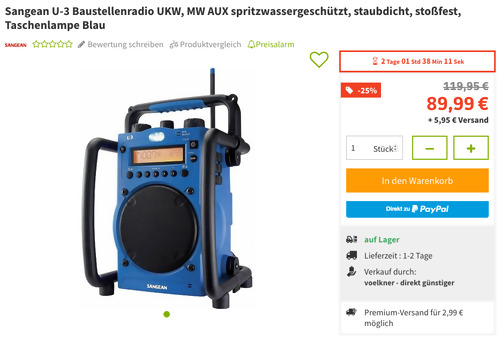 Sangean U3 Baustellenradio, blau (UKW, MW, spritzwassergeschützt, staubdicht, stoßfest) Sangean U3 Baustellenradio, blau (UKW, MW, spritzwassergeschützt, staubdicht, stoßfest)