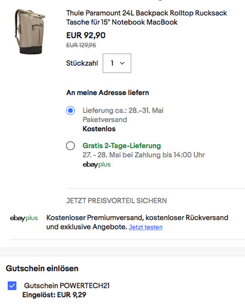 Thule Paramount Backpack 24L bis 15" Rolltop, Latte Thule Paramount Backpack 24L bis 15" Rolltop, Latte