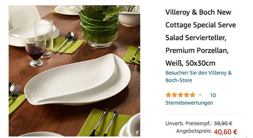 Villeroy & Boch New Cottage Special Serve Salad Servierteller, 50x30cm (Premium Porzellan) - jetzt 8% billiger