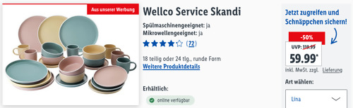 Wellco Kombiservice "Lina" 24-teilig, Steingut Wellco Kombiservice "Lina" 24-teilig, Steingut