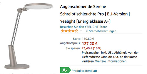 YEELIGHT Schreibtischleuchte Pro "Serene", 14 Watt - jetzt 5% billiger