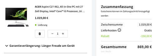 Acer Aspire C27-962 (DQ.BDPEG.008) 27 Zoll All-in-One PC (i5 Prozessor, 16 GB RAM, 1 TB SSD, GeForce MX130) Acer Aspire C27-962 (DQ.BDPEG.008) 27 Zoll All-in-One PC (i5 Prozessor, 16 GB RAM, 1 TB SSD, GeForce MX130)
