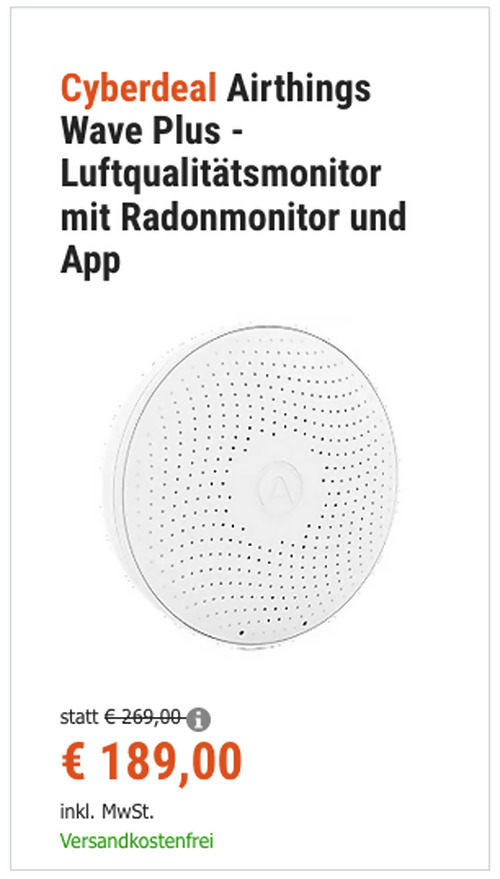 Airthings Wave Plus - Luftqualitätsmonitor (Radon, TVOC, CO2, Temperatur, Luftdruck, Feuchtigkeit ) Airthings Wave Plus - Luftqualitätsmonitor (Radon, TVOC, CO2, Temperatur, Luftdruck, Feuchtigkeit )