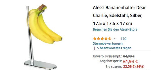 Alessi Bananenhalter "Dear Charlie" (Edelstahl, 17.5 x 17.5 x 17 cm) Alessi Bananenhalter "Dear Charlie" (Edelstahl, 17.5 x 17.5 x 17 cm)