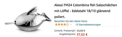 Alessi FM24 "Colombina Fish" Salzschälchen mit Löffel, Edelstahl 18/10 glänzend poliert - jetzt 24% billiger Alessi FM24 "Colombina Fish" Salzschälchen mit Löffel, Edelstahl 18/10 glänzend poliert - jetzt 24% billiger