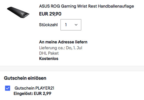 ASUS ROG Gaming Wrist Rest Handballenauflage für Tastatur ASUS ROG Gaming Wrist Rest Handballenauflage für Tastatur