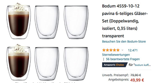 Bodum 4559-10-12 Pavina 6-teiliges Gläser-Set (Doppelwandig, isoliert, 0,35 liters) Bodum 4559-10-12 Pavina 6-teiliges Gläser-Set (Doppelwandig, isoliert, 0,35 liters)