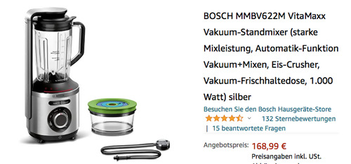 BOSCH MMBV622M VitaMaxx Vakuum-Standmixer, 1000 Watt (inkl. Vakuum-Frischhaltedose) BOSCH MMBV622M VitaMaxx Vakuum-Standmixer, 1000 Watt (inkl. Vakuum-Frischhaltedose)